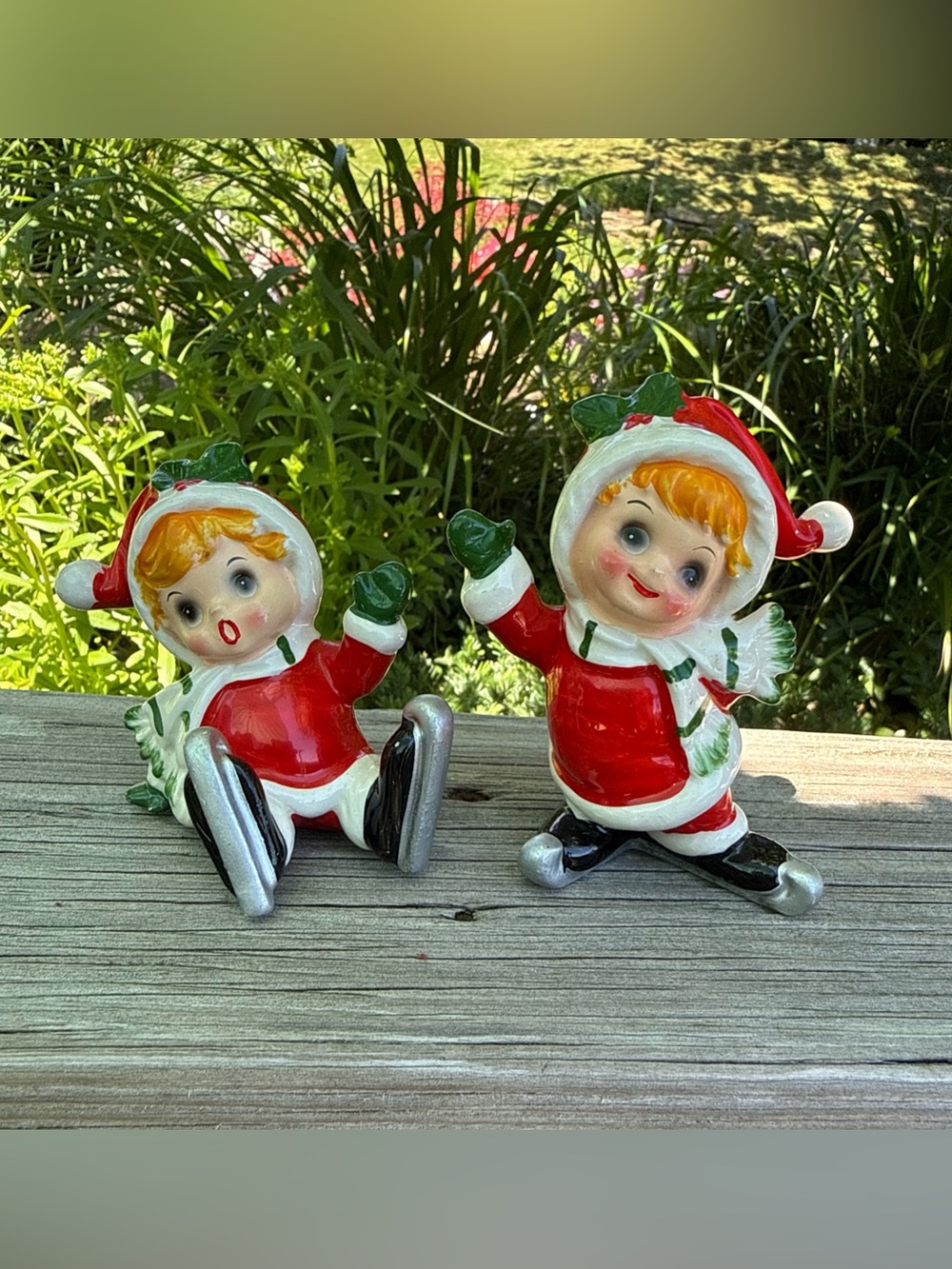 Josef Originals Skaters Figurine Set of 2 Vintage Christmas Japan Kitsch perfect